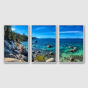 3 Piece Framed Canvas Wall Art for Living Room, Bedroom Lake Tahoe Canvas Prints for Modern Home Decoration Ready to Hang - 16"x24"x3 Panels