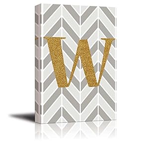 The Letter W in Gold Leaf Effect on Geometric Background - Modern Hip Young Art Art - Canvas Art Home Art - 12x18 inches