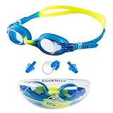 EcoMozz Kids Swim Goggles, UV Protection Anti Fog Swimming Goggles for Kids Girls Boys from 4 to 12 Years Old,With Clear Vision No Leak,Soft Silicone Frame Blue