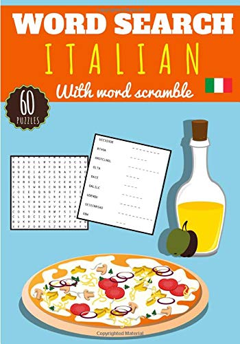 italian word search challenging puzzle brain book for adults kids seniors training brain with fun 60 puzzles with word searches and scrambles of the italian language large