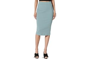 TheMogan Women's Basic Comfort Stretch Cotton Elastic High Waist Knee Midi Pencil Skirt