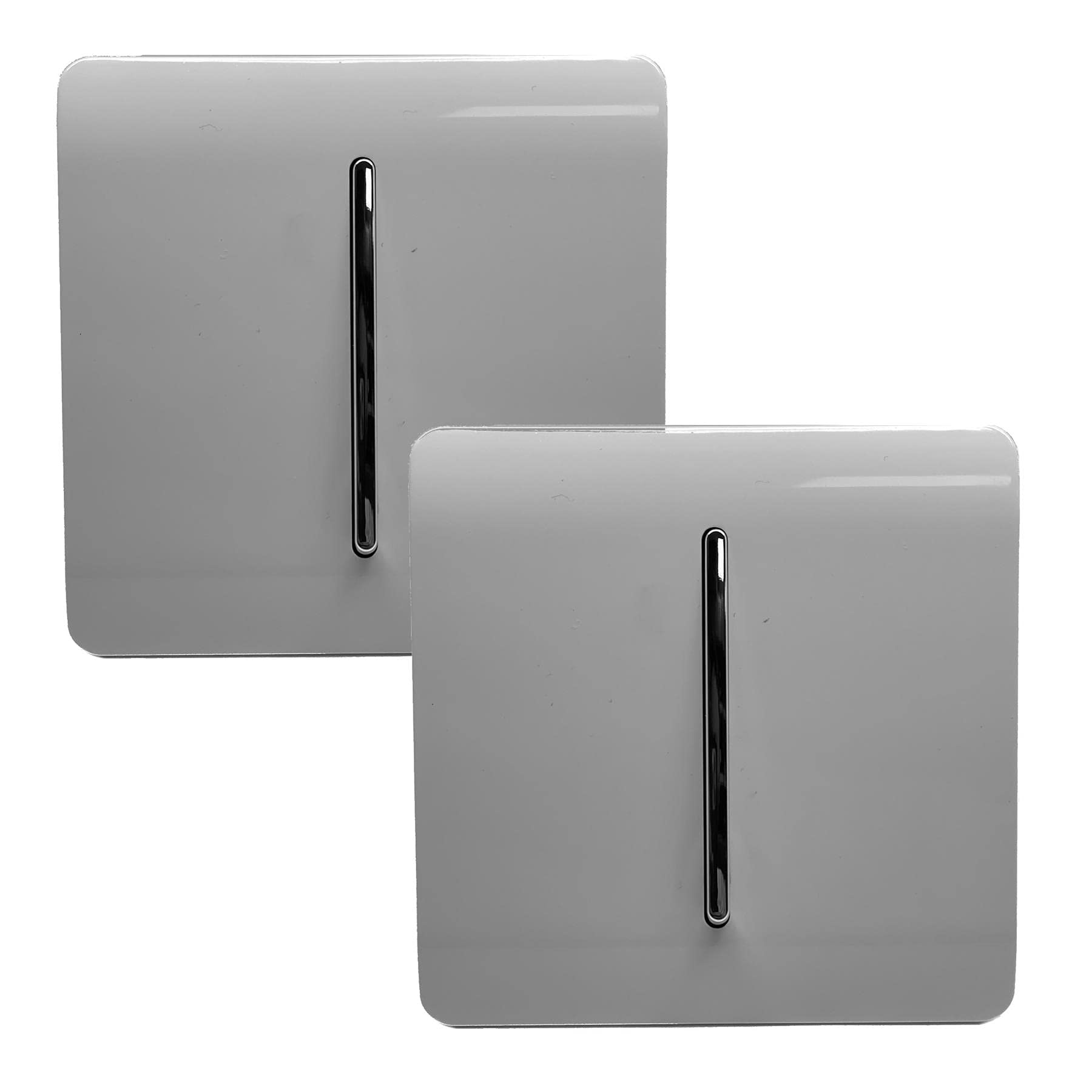 Trendi 1 Gang 2 Way Artistic Modern Glossy 10 Amp Rocker Tactile Light Switch Light Grey (2 Pack)
