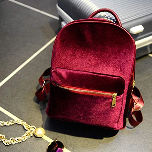Gillberry Women Gold Velvet Small Rucksack Backpack School Book Shoulder Bag (Red) - Thumbnail 3