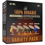 Nespresso Compatible Organic Coffee Capsules by Kiss Me Organics - Variety Pack - 100% Biodegradable and Compostable Coffee Pods - Made from Slow Roasted Organic Coffee Beans - 50 Capsules