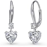 BERRICLE Sterling Silver CZ Solitaire with Side Stones Wedding Leverback Drop Dangle Earrings for Women, Cubic Zirconia - Asscher, Cushion, Heart Shaped, Marquise, Princess Cut