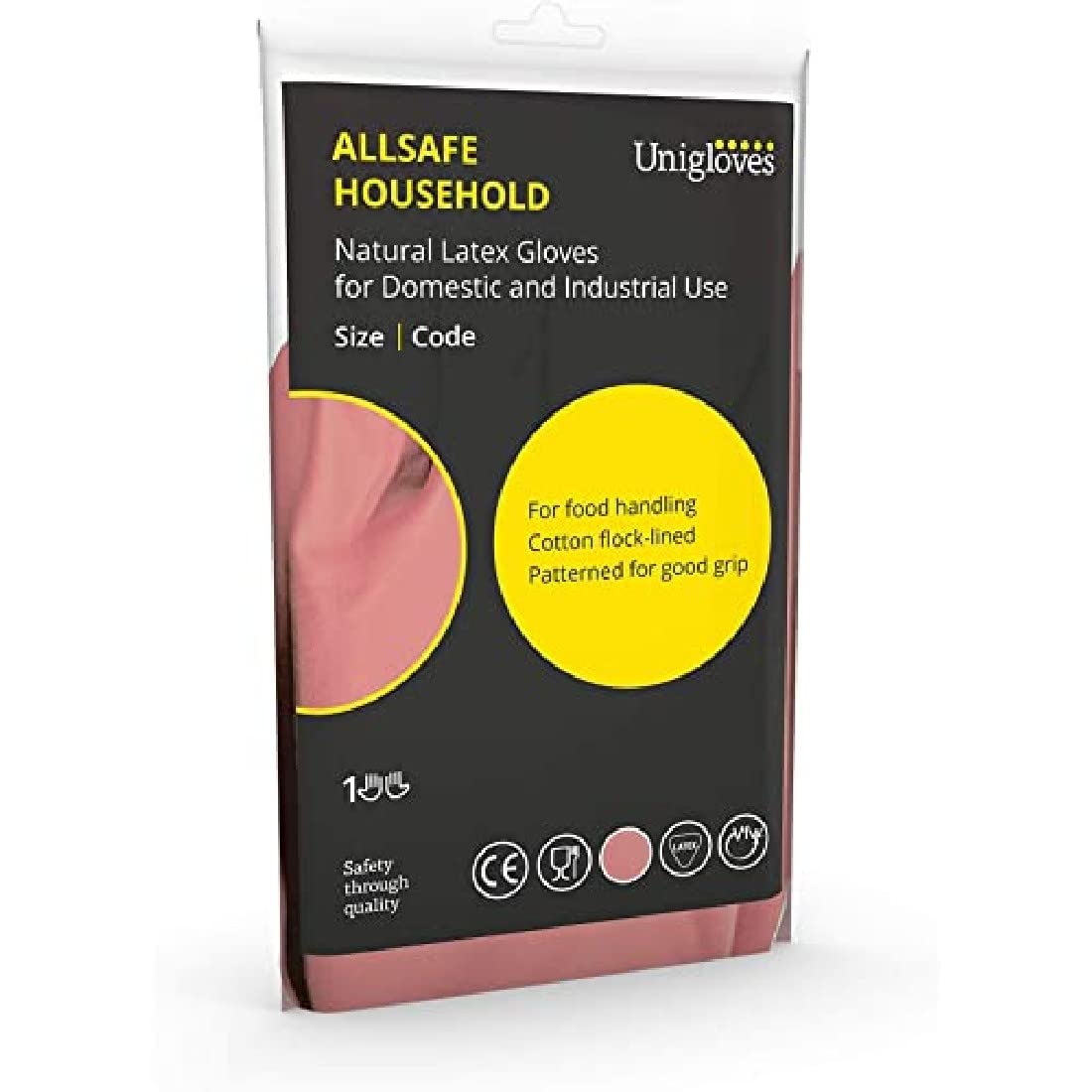 Unigloves Unicare UGHG3004P Household Gloves - Powder Free, Reusable Latex Gloves, 1 Pair, Pink, Large