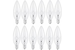 BUBYVV E12 Candle Light Bulbs,E12 Candle Light Bulbs,60W Candelabra Light Bulbs, E12 B10 Clear Candle Base Bulb with Warm White 2700K, 600 Lumen Dimmable, CA10 Clear Candelabra Base Bulbs (12pack)