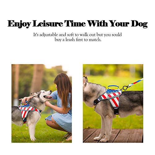 QQPETS Dog Harness American Flag Theme No Pull Adjustable Breathable Massage Reflective Pet Vest, Easy Control for Large Breed Dogs Outdoor Walking (Large, America) - Thumbnail 6