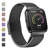iGK Metal Replacement Bands Compatible for Fitbit Versa/Versa Lite Edition/Versa 2, Stainless Steel Loop Metal Mesh Bracelet Unique Magnet Lock Wristbands