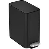simplehuman 5L Slim Bathroom Trash Can with Soft Close Lid, Stainless Steel Waste Basket with Liner Pocket, 5 Liter / 1.3 Gallon, Matte Black