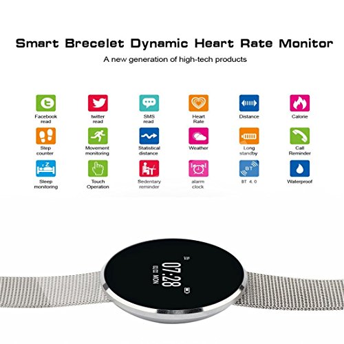 MeiLiio Smart Watch for Android Phones for Women Bluetooth, Heart Rate and Blood Pressure Test Stainless Steel Wristbands Sports Smart Tracker for IOS iPhone Compatible Waterproof (Silver Metal)