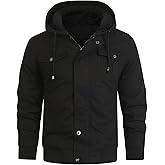 HOOD CREW Men’s Casual Winter Jackets Thick Cotton Warm Fleece Lined Coats Multi Pockets Cargo Work Jacket with Hood