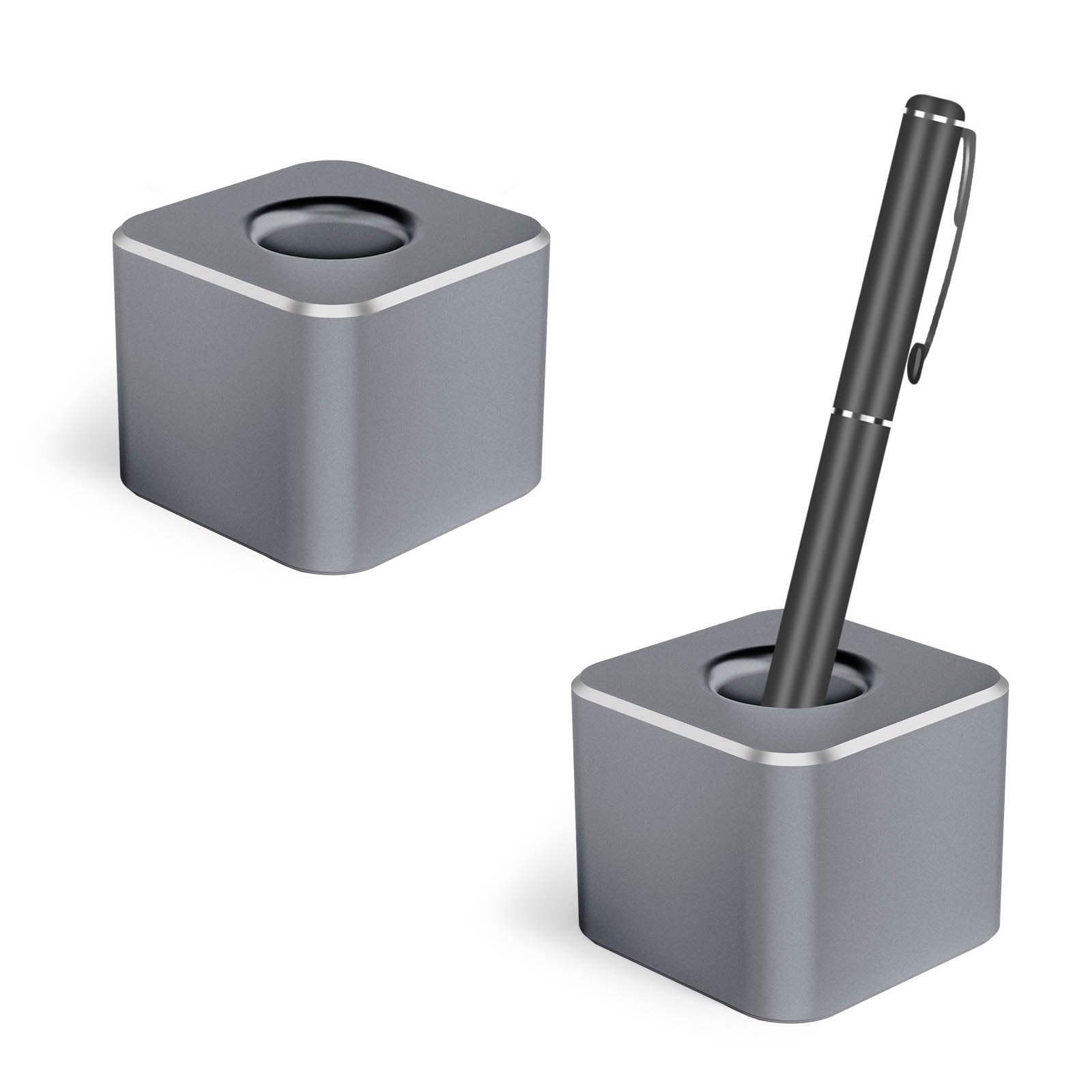 Betinyar 2 Pieces Pen Display Stand, Single Pen Holder, Aluminum Pen Holder Base, Small Pen Holder for Desk, Metal Pen Stand Pen Container for Office Desk (Gray)