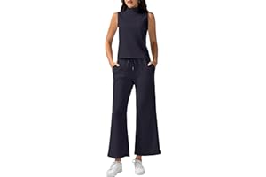 Casly Lamiit Women's Summer 2 Piece Outfits Mock Neck Tank Top Cropped Wide Leg Pants Lounge Sets 2024 Fashion Tracksuit