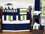 Sweet Jojo Designs Navy Blue and Lime Green Stripe Baby Boy Bedding 9 Piece Crib Set