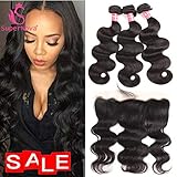 SuperNova Brazilian Body Wave Virgin Hair Weave 3 Bundles with 13x4 Ear to Ear Full Lace Frontal Closure Unprocessed Human Hair Extensions Natural Color(18 20 22+14inch)