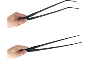 Aquarium Tweezers Extra Long 15 inches Feed Tong Clamps - FEITA Straight and Curved Stainless Steel 38cm Tweezers Set for Fish Tank Plants Aquascape Tools & Reptile Feeding Tongs - Black 2Pcs