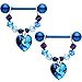 Body Candy Handcrafted Blue Heart Dangle Nipple Ring Set of 2 Created with Crystal