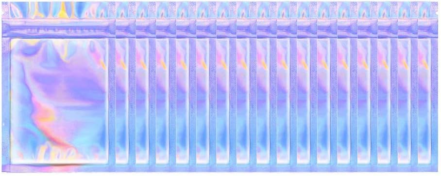 Iskybob 100 Pieces Clear Mylar Ziplock Bags, Resealable Smell Proof Pouch, Rainbow Color Aluminum Foil Bags Food Safe Bags, Cosmetic Sample Packet, L: 5.5 X 7.9Inch