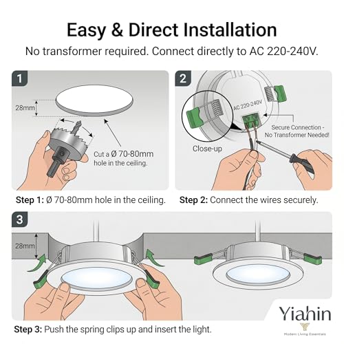 20 Pieces LED Recessed Spotlight Kit Ultra Slim 4W 339LM Natural White Light 4000K Plastic Ceiling Panel for Plasterboard, Anti-Corrosion and Safe Insulation, for Kitchen, Bathroom, Living Room