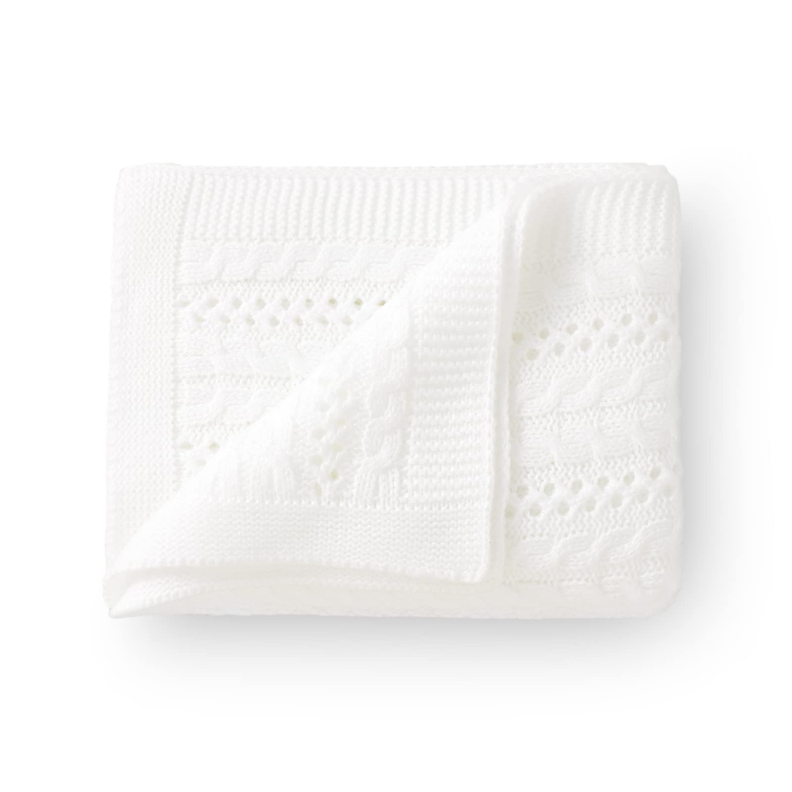 DovFanny Cellular Baby Blanket Cable Knitted Soft Cozy Newbron Baby Blanket for Boy and Girls Nursery 100 x 80cm White — image 1