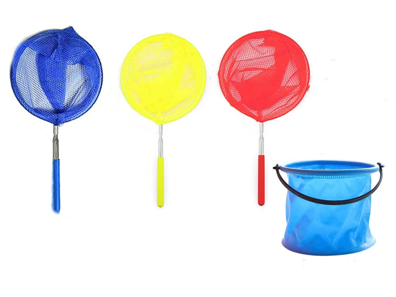 Pack Butterfly Nets with Folding Water Buckets，Telescopic Butterfly Nets，Extendable Fishing Outdoor Telescopic Tool Net for Kids Catching Insects.