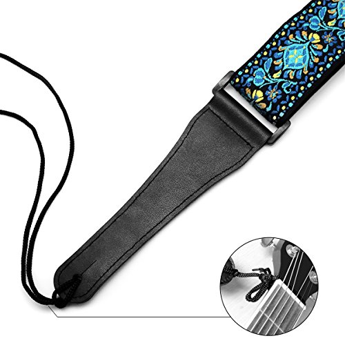 Guitar Strap Vintage Jacquard Weaving Strap for Guitar Bass,100% Cotton&Genuine Leather End