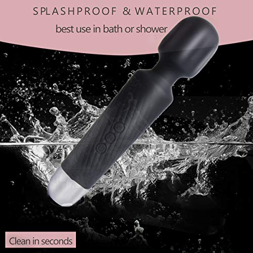 JTTVO Personal Wand Massager for Women - Premium with 8 Speeds 20 Patterns - Cordless Powerful Quiet and Handheld - USB Rechargeable Vibrating Massager for Back and Neck Relief - Black - Thumbnail 3