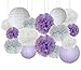 Elephant Baby Shower Decorations 16 pcs White Lavender Grey Purple Tissue Paper Pom Pom Paper Lanterns for Lavender Themed Party Bridal Shower Decor Birthday Decorations