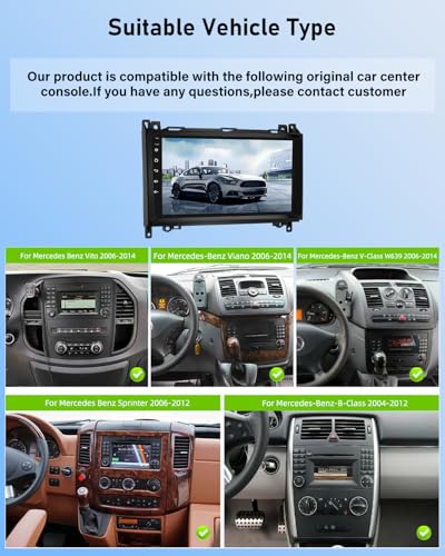 2G+64G Car Radio for Mercedes Benz A/B/V Class W169 B200 W639 W245 Vito Viano Sprinter - Wireless Carplay and Android Auto - 9 Inch Android Car Radio with WiFi GPS FM RDS + Rear View Camera