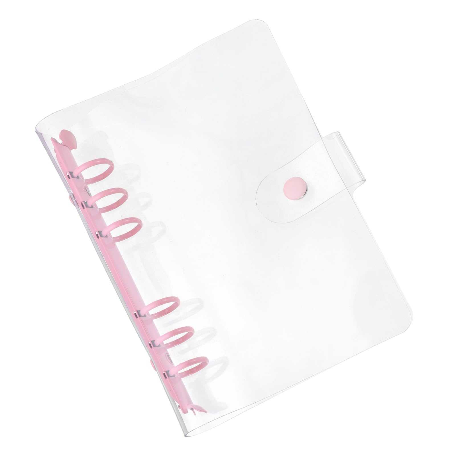 PATIKIL A6 Clear Binder Cover, Soft PVC Loose Leaf Binder Protector Refillable Notebook Shell with Snap Button Closure and 6 Rings for DIY Meeting Notebook Folder, Pink