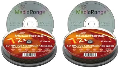 Mediarange CD-RW 1X-12X Rewritable Discs Twin Pack 20 Pack
