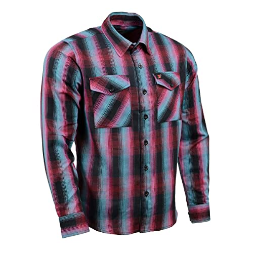 Milwaukee Leather MNG11660 Men's Black and Pink with Blue Long Sleeve Cotton Fl…