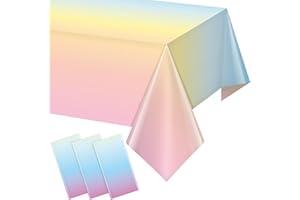 FUNNYPARS 3 Pack Pastel Rainbow Plastic Tablecloth Party Decorations, Pastel Disposable Table Covers for Rectangle Tables, Rainbow Table Cloth for Birthday Baby Shower Wedding Party Supplies, 54x108Inch