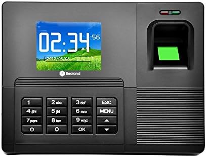 Realand TFT LCD Display Biometric Fingerprint Attendance Machine ID Card Reader USB DC12V/1A Time Clock Recorder Employee Checking-in A-C030 Black