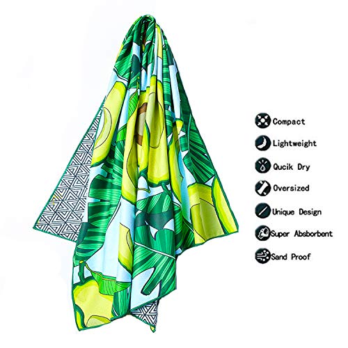 NovForth Avocado Microfiber Pool Beach Towel - Quick Dry Sand Free Proof Outdoor Rack Swim Micro Fiber Blanket Thin Yoga Mat Personalized Girls Women Men Body (31.5" x 63")