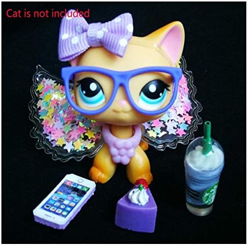 LPS Accessories Kit Wings Glasses Bow Collar Drink Cake 7 PCS Outfit Lot Gift Bag for LPS Cat and Dog CAT is NOT Included (Purple)