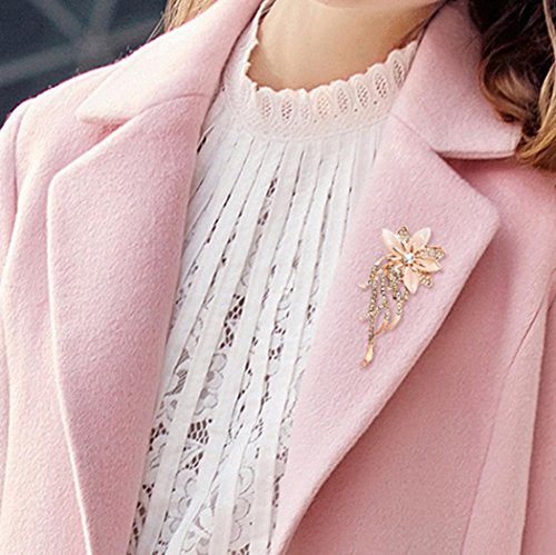Alonea Brooch Pins, Flowers Crystal Rhinestone Retro Bronze Lapel Pin Brooches Collar (Pink ❤️)