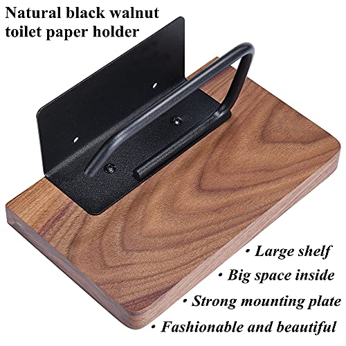 Toilet Paper Holder with Black Walnut Wooden Shelf for Bathroom, Wall