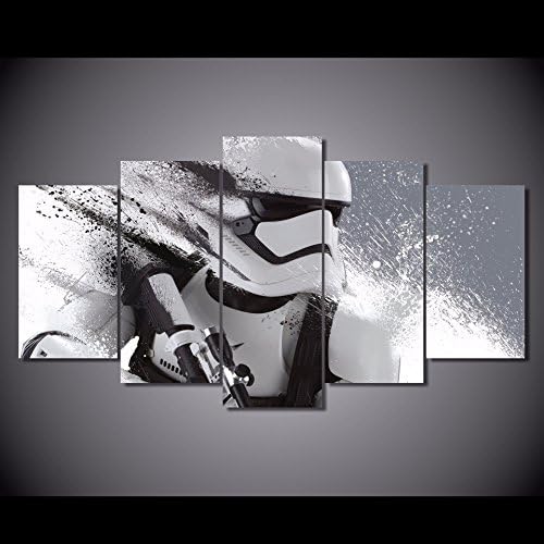 Stormtrooper Star Wars wall art canvas prints art home decor for living room movie poster TV room black and white modern Pictures pictures 5 panel large HD printed painting Framed Ready to hang