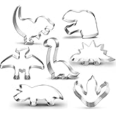 LUBTOSMN New Dinosaur Cookie Cutter Set-7 Piece-Footprint and Head, Tyrannosaurus(T-Rex), Brontosaurs, Spinosaurus, Triceratops, Pterodactyl, Baking Mold for Kids Dinosaur Birthday Party