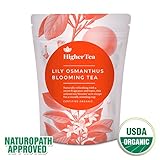 Lily Osmanthus Blooming Tea 3 oz, By Higher Tea (8 Blooms) Beautiful Hand Sewn Petals Unfurl To Deliver Delicious, Healthy Flowering Tea, Handmade Chinese Blossum Balls