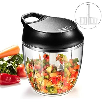 PARTNERO Manual handheld Food Chopper,Vegetables Fruits Chopper,Onion Chopper pull string,Blender With 5 Stainless Steel Blades to Chop Meat, Garlic,Salad,Cheese,Milkshake, Nut,No Electricity Required