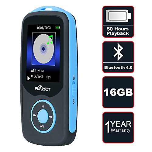 Puersit 16GB Bluetooth HiFi Digital MP3 Music Player with 50 Hours Audio Playback,Support up to 64GB,Blue