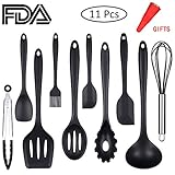 Silicone Kitchen Utensils Set, PinSpace 11 Piece Cooking Utensils Heat-Resistant Non-Stick BPA Free Durable Spatula Spoon Ladle Turner Whisk Cooking Baking Set, Bonus 1 Wine Stopper