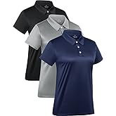 3-Pack Women's Short-Sleeve Sport Polo Shirts Quick Dry Moisture-Wicking Activewear Polos Tops for Work