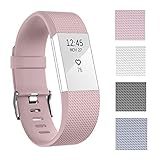 Charge 2 Elastomer Bracelet, Sweat and Water Resistance Easy Cleaning Fitness Wristband Bands, Fitbit Charge 2 Replacement Silicone Watchband Strap with A Surgical-Grade Stainless Steel Buckle