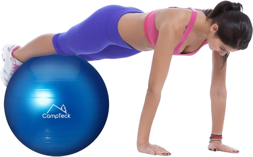 CampTeck Unisex Exercise Swiss Ball 65cm with Hand Pump for Fitness Gym, Yoga, Pilates - Blue - Image 3