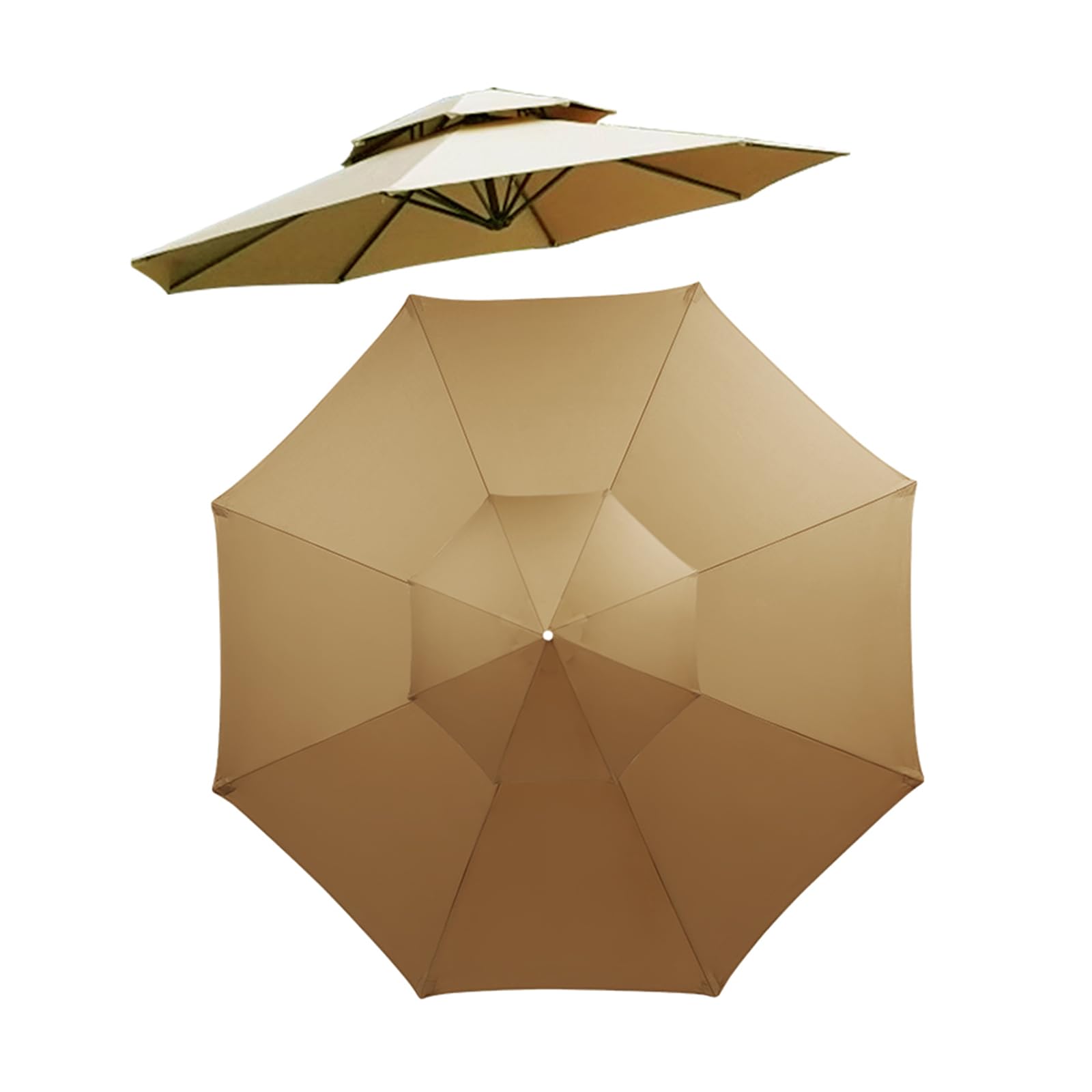 kyaoayo Parasol Replacement Cover, Replacement Umbrella Fabric with Double Top, Upgraded Replacement Cover, Anti-Ultraviolet Canopy Cover, Replacement Sun Shade Canopy (Khaki, 3M 8 Ribs)