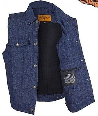 Men's Motorcycle Shirt Style Collar Button Club Denim Vest Blue Jean 6 Pocket(Regular 2XL)